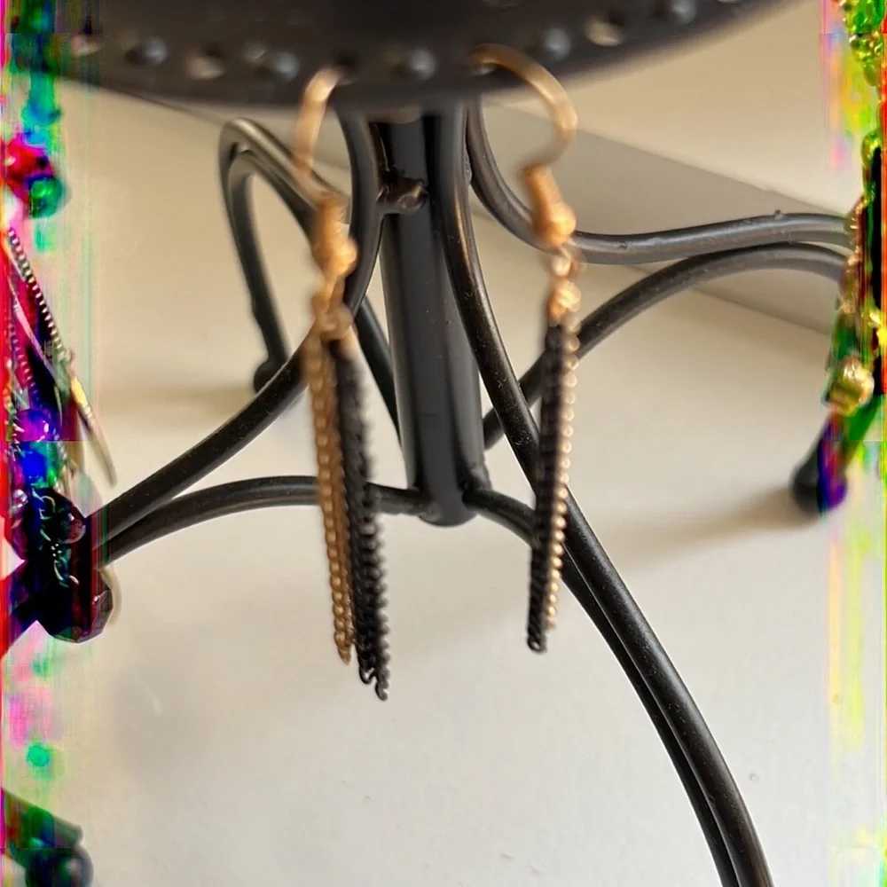 Francesca’s Gold & Black Chain Tassel Drop Earrings NWOT